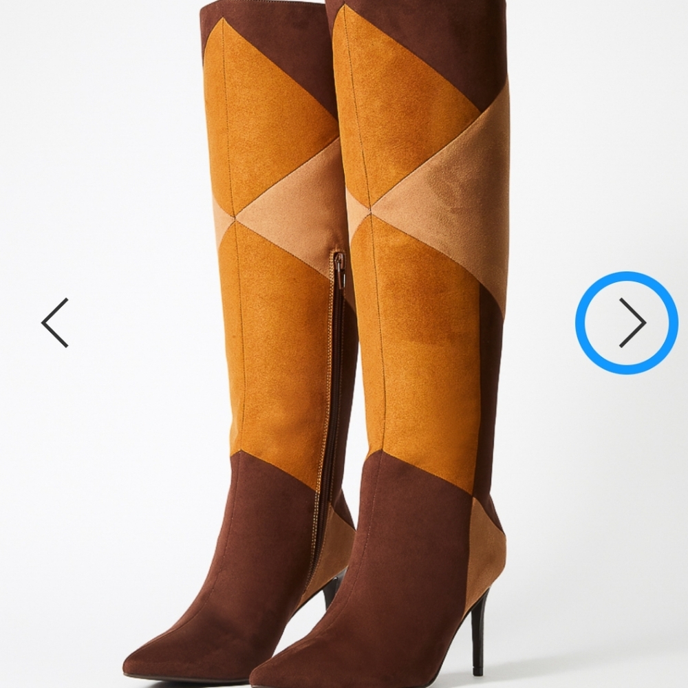 SALE! 🔥 New Kaera-d Patchwork Stiletto Boots/ Retro Mod Knee-Highs - Size 6.5
